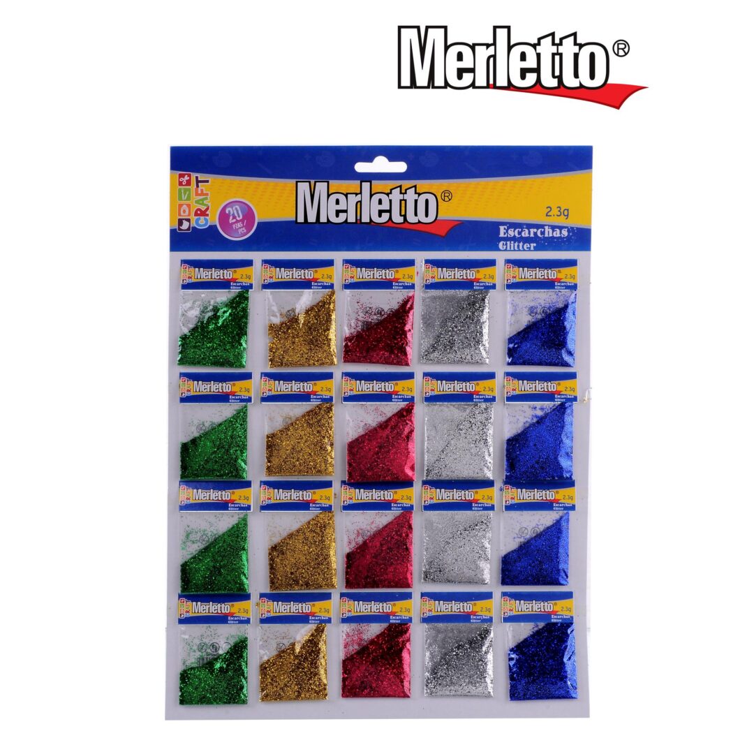 Escarchas Glitter Merletto – 2.3g – Colores Metálicos Surtidos – Set x 20 Unidades