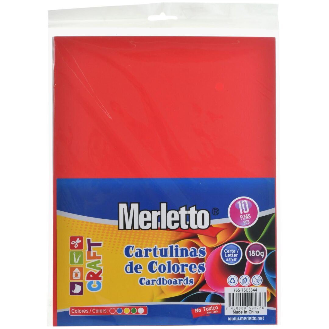 Cartulinas de Colores Merletto – Tamaño Carta – 180g – Paquete de 10 Unidades