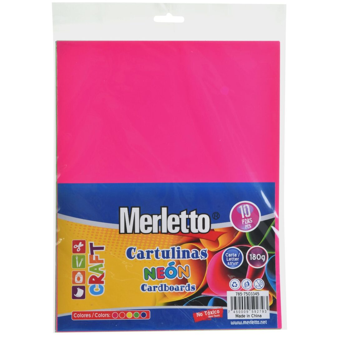 Cartulinas Neón Merletto – Tamaño Carta – 180g – Paquete de 10 Unidades